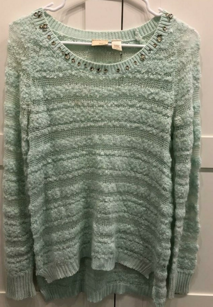 Teal Sweater with Jeweled Details